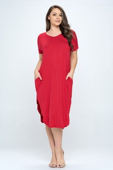 Women's Casual Curved Hem Midi Dress with Pockets