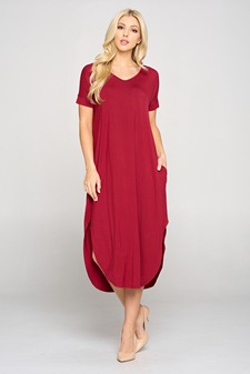 Women's Casual Curved Hem Midi Dress with Pockets