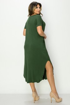 Women's Casual Curved Hem Midi Dress with Pockets style 3