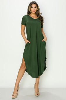 Women's Casual Curved Hem Midi Dress with Pockets