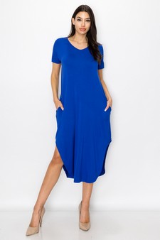 Women's Casual Curved Hem Midi Dress with Pockets