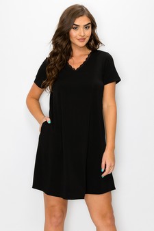 Women’s Lace Neckline Detail T-Shirt Dress