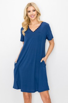 Women’s Lace Neckline Detail T-Shirt Dress