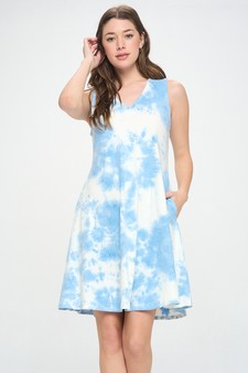 Women’s Fit and Flare V-Neck Tie Dye Dress