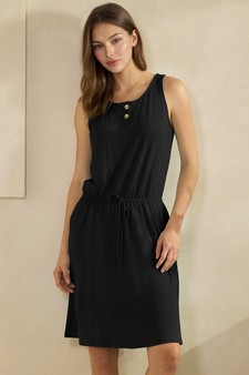 ETA 05/07/26- French Terry Button Accent Drawstring Dress with Pockets