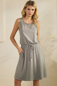 ETA 04/24/26- French Terry Button Accent Drawstring Dress with Pockets (XL only)