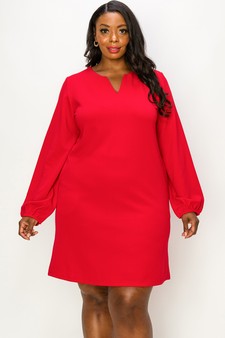 Women's V Cut Long Sleeve Shift Dress