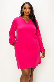 Women's V Cut Long Sleeve Shift Dress