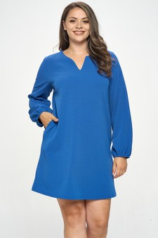 Women's V Cut Long Sleeve Shift Dress