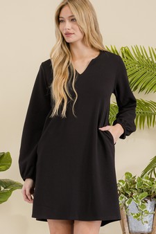 Women's V Cut Long Sleeve Shift Dress