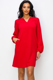 Women's V Cut Long Sleeve Shift Dress