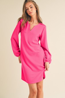 Women's V Cut Long Sleeve Shift Dress