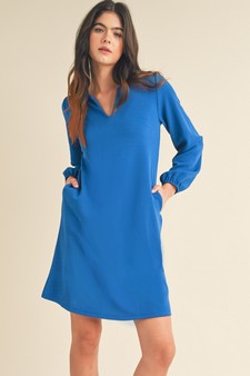 Women's V Cut Long Sleeve Shift Dress