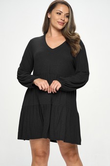 Women’s V-neck Tiered Ribbed Flowy Dress