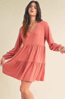 Women’s V-neck Tiered Ribbed Flowy Dress