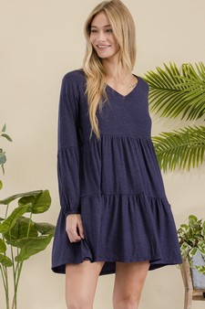 Women’s V-neck Tiered Ribbed Flowy Dress