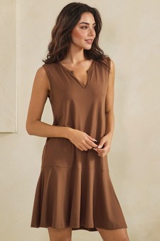 Effortless Flow Sleeveless Split Neck flounce hem Peach Skin Dress style 3