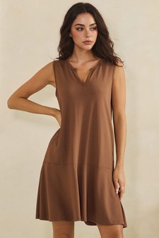 Effortless Flow Sleeveless Split Neck flounce hem Peach Skin Dress style 4