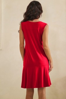 Effortless Flow Sleeveless Split Neck flounce hem Peach Skin Dress style 2