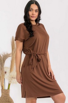 Women's Peach Skin Short Dress with Belt style 4