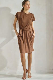 Women's Peach Skin Short Dress with Belt style 5