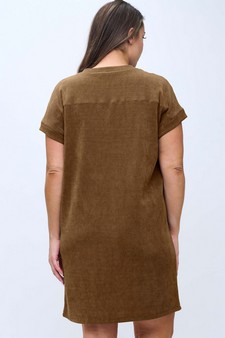Women's Corduroy V Neck Short Sleeve Dress style 2