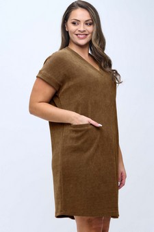Women's Corduroy V Neck Short Sleeve Dress style 3