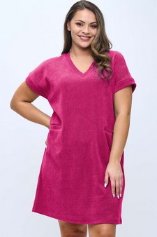Women's Corduroy V Neck Short Sleeve Dress style 4