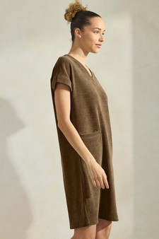 Women's Corduroy V Neck Short Sleeve Dress style 3