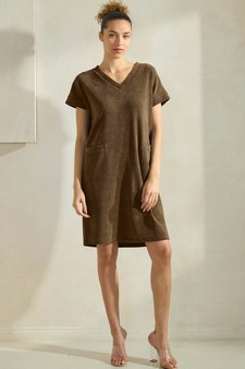 Women's Corduroy V Neck Short Sleeve Dress style 5