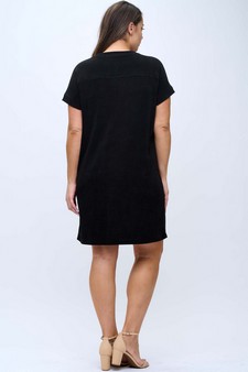 Women's Corduroy V Neck Short Sleeve Dress style 2