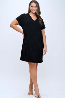 Women's Corduroy V Neck Short Sleeve Dress style 5
