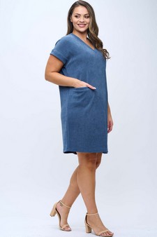 Women's Corduroy V Neck Short Sleeve Dress style 3