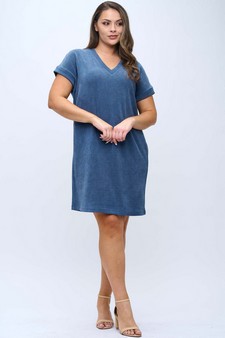 Women's Corduroy V Neck Short Sleeve Dress style 5