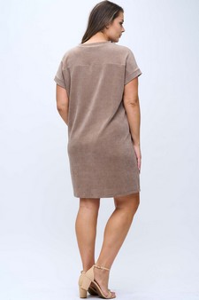 Women's Corduroy V Neck Short Sleeve Dress style 2