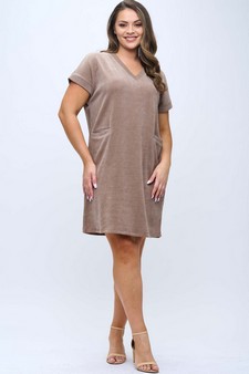 Women's Corduroy V Neck Short Sleeve Dress style 5