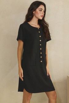 ETA 05/22/26 - Thin Modal Scuba Front Button Accent Short Sleeve Dress style 3