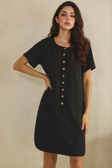 ETA 05/22/26 - Thin Modal Scuba Front Button Accent Short Sleeve Dress style 4