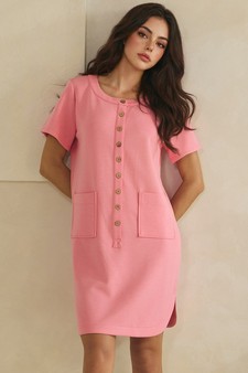 ETA 05/14/26 - Thin Modal Scuba Front Button Accent Short Sleeve Dress