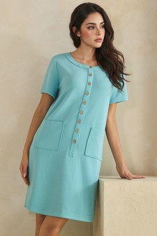 ETA 05/15/26 - Thin Modal Scuba Front Button Accent Short Sleeve Dress