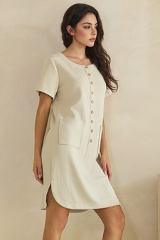 ETA 05/15/26 - Thin Modal Scuba Front Button Accent Short Sleeve Dress style 3