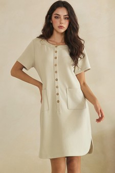 ETA 05/15/26 - Thin Modal Scuba Front Button Accent Short Sleeve Dress style 4
