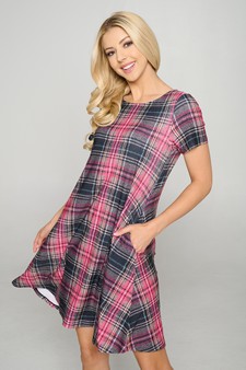 Women's Plaid Short Sleeve A-Line Dress