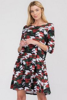 Women's Cardinal Red Camo Print A- Line Dress
