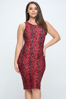 Women’s Scarlet Snakeskin Midi Bodycon Dress