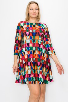 Women's Hypnotic Allusions Zig Zag Print ¾ Sleeve Dress