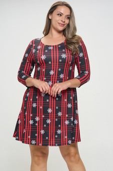 Snowflakes on Plaid Christmas Print Dress
