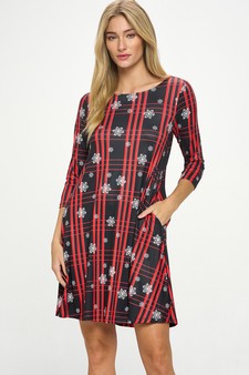 Snowflakes on Plaid Christmas Print Dress