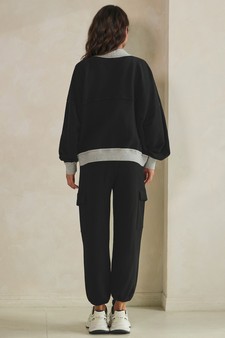 ETA 07/10/26 - Relaxed Soft Cotton Contrast Trim Open Front Jacket and Cargo Pants Set style 2