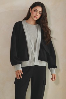 ETA 07/10/26 - Relaxed Soft Cotton Contrast Trim Open Front Jacket and Cargo Pants Set style 4